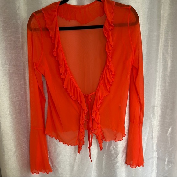 Orange Ruffled Tie Front Blouse - Picture 6 of 6